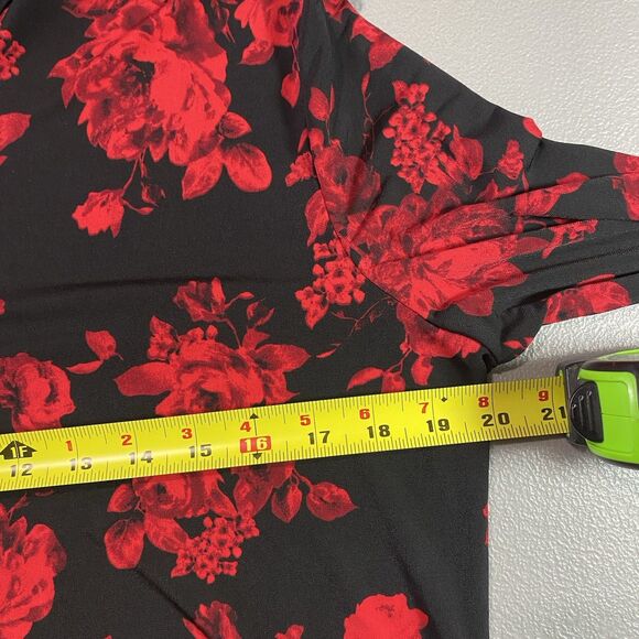 DIANA BELLE Blouse Floral Long Sleeve Turtleneck Stretch Womens XL Black Red - Picture 6 of 11